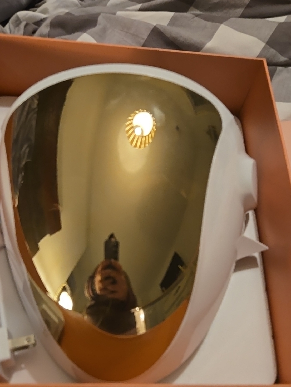 LED Facial Mask with Gold Visor - White